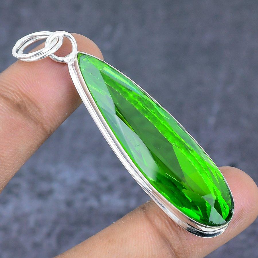 Peridot Gemstone Handmade 925 Sterling Silver Jewelry Pendant 2.01" u4N49