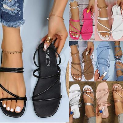 Женские модные тапочки, повседневные однотонные римские тапочки на плоской подошве с кристаллами, сандалии, обувь