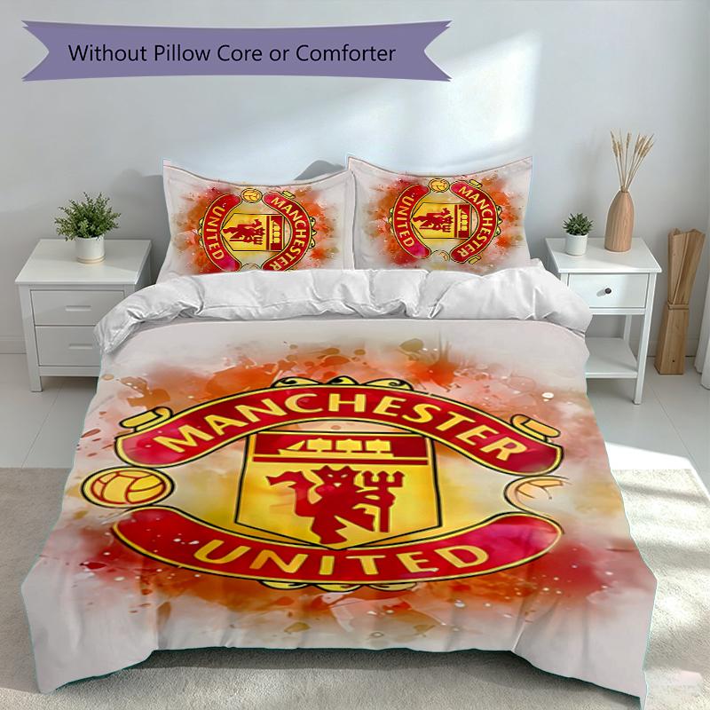 3pcs Manchester United FC logo Duvet Cover Set, Includes 1 Duvet Cover and 2 Pillowcases,Skin-Friendly&Comfortable Fabric,Suitable Bedding Sets