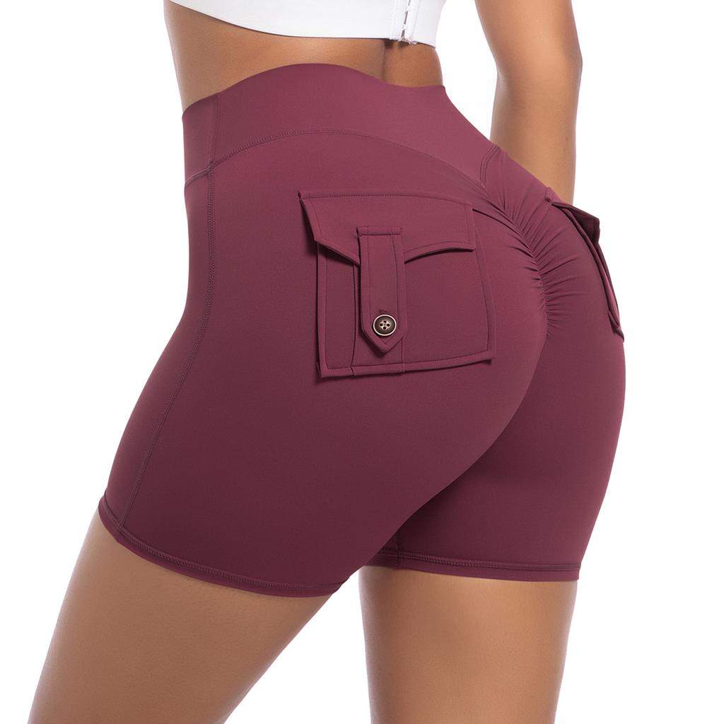 Auroth Women Yoga Sports Shorts Whith Pocket High Stretch Gym Fitness Short Leggings Peach Hip Shorts