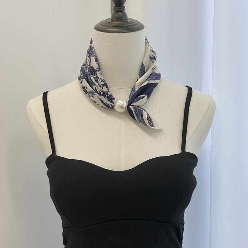 Шелковый шарф новое жемчужное ожерелье весенне-летний тонкий магнитная застежка ленивый шелковый шарф женский шарф-подвеска цепочка на ключицу