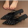 Мода Новый Стиль Кристалл Высокие Каблуки Женские Тапочки Острый Носок Сетка Мюли Обувь Женские Сандалии Элегантные Летние Модные Шлепанцы Женская Обувь