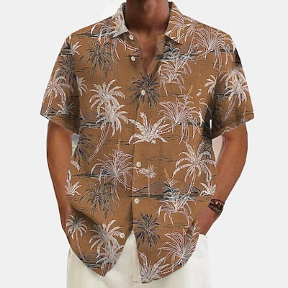 Мужская летняя гавайская рубашка на пуговицах Coconut Tree Vacation Белый Зеленый Хаки Темно-синий с коротким рукавом и воротником Весна/Лето Одежда