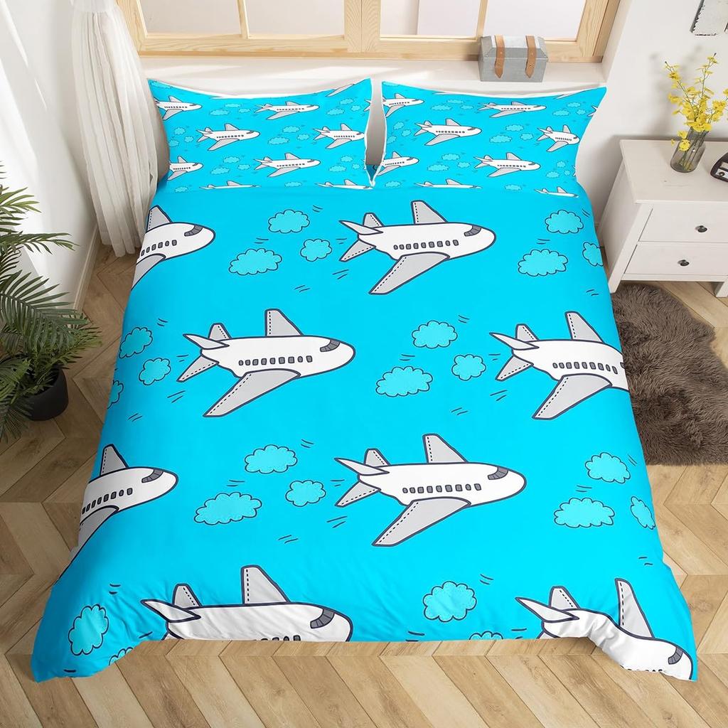Детский пододеяльник на тему полета на самолете, большой набор из 3 предметов, подходит для детей и подростков, постельное белье, украшение комнаты, подарок, супермягкий