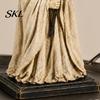Textured Resin Halloween Statue Vintage Ghost Figurine with Glowing Pumpkin Scepter, Ornament Striped Hat LED Light, Lighted Decoration for