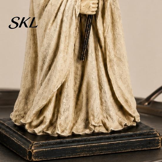 Textured Resin Halloween Statue Vintage Ghost Figurine with Glowing Pumpkin Scepter, Ornament Striped Hat LED Light, Lighted Decoration for