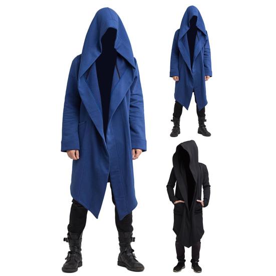 Ветровка, модная толстовка с капюшоном, однотонное, с длинным рукавом, морозостойкое мужское длинное пальто с капюшоном