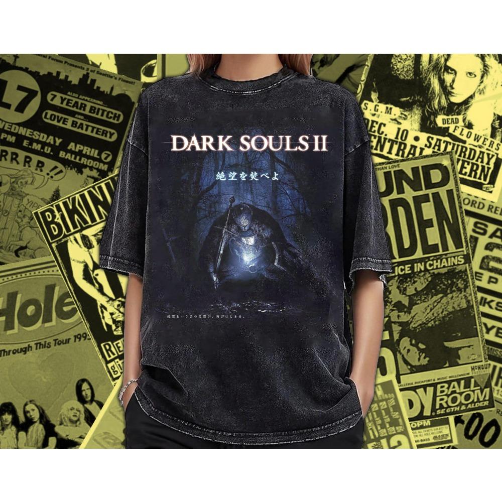 Ретро-футболка Dark Souls с эффектом потертости, Футболка по игре FromSoftware, Потертая футболка