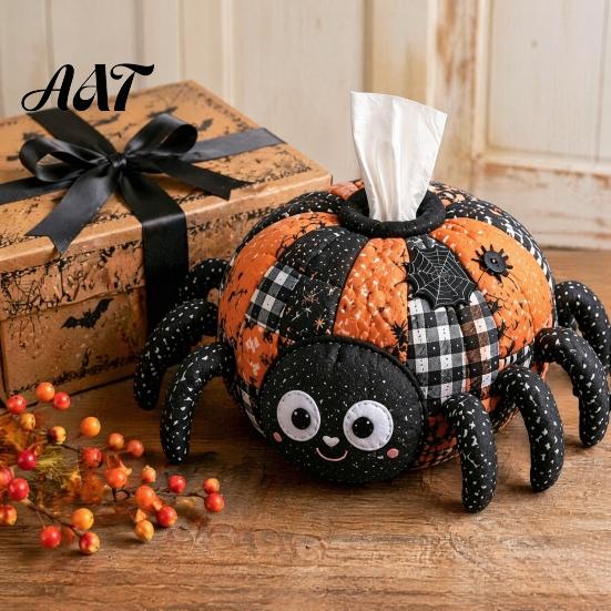 Quilted Tissue Cover Pattern Box DIY Sewing Kit, Halloween Theme, Patchwork Fabric Craft Creative Gift for Her Set, Handicraft Cover, Home And Haunted