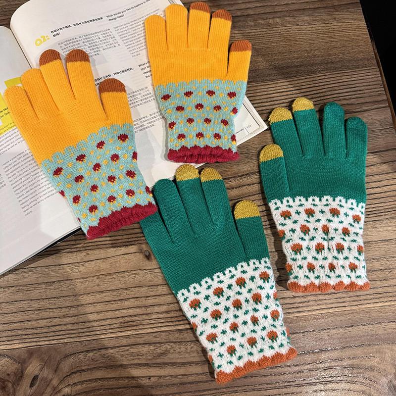 Теплые женские перчатки из смесовой шерсти с жаккардовым узором для зимней езды