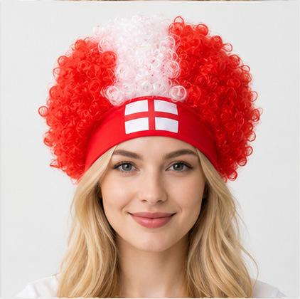 2026 World Cup Curly Wig Cosplay National Flag-colored Headband Wig for Fan Gatherings, with Logo and National Flag.