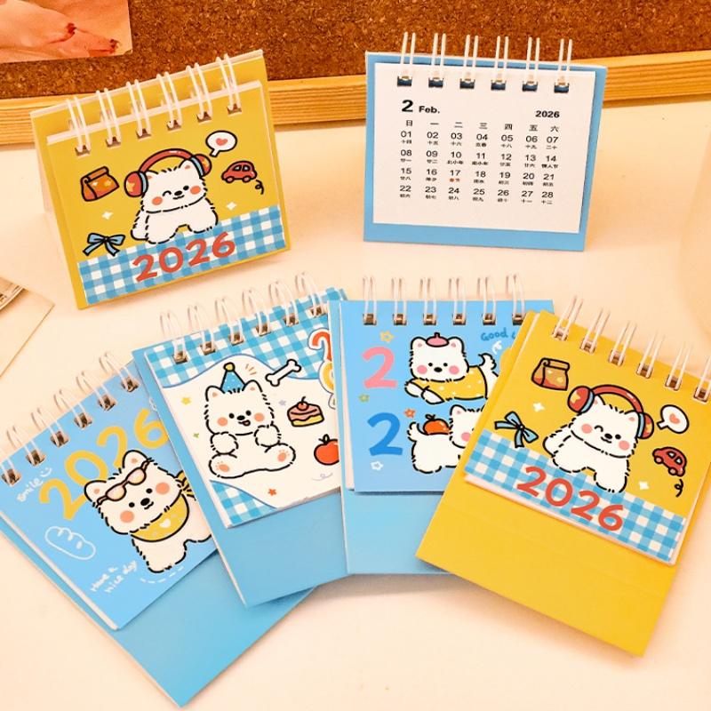 2026 год Простой маленький настольный календарь в стиле Ins Милый мультяшный календарь с собакой Портативный карманный календарь Расписание Настольное украшение Подарки
