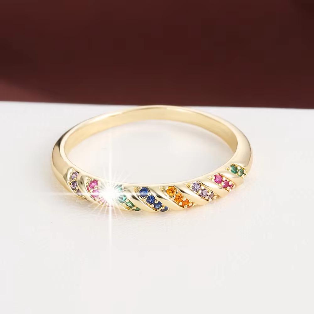 Multicolor Zircon Round Stone Rings Gold Color Bridal Wedding Jewelry Minimalist Rings  Women