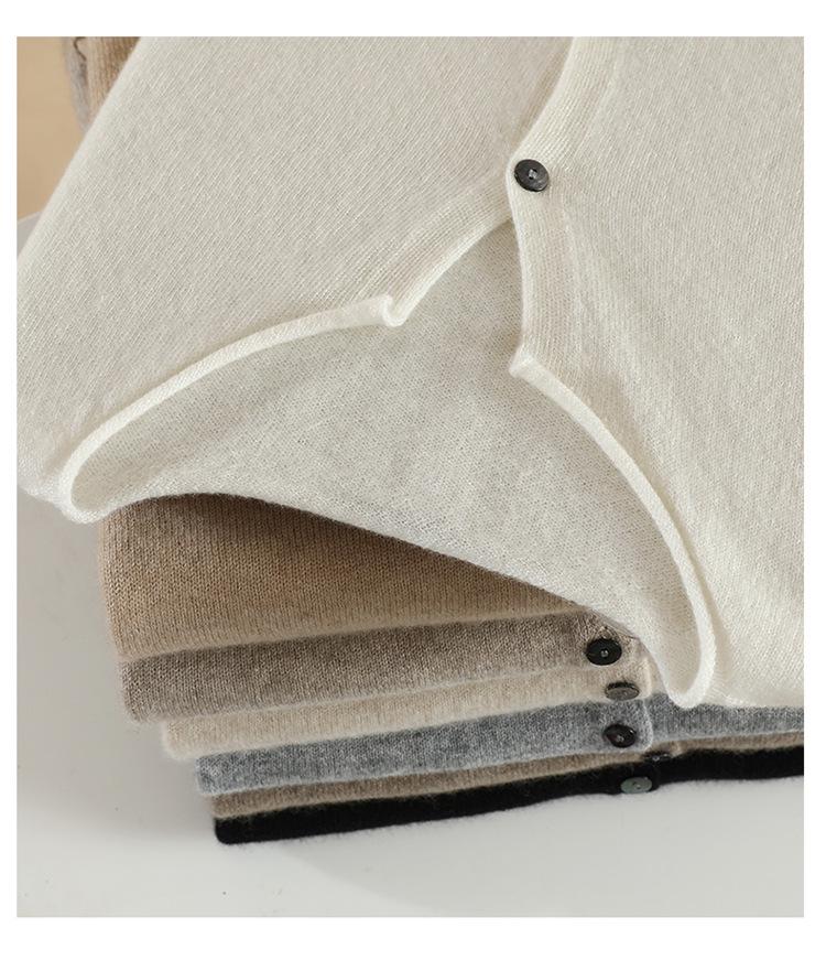 Women's Pure Cashmere V-Neck Cardigan - Autumn/Winter Solid Color Single-Breasted Knit Sweater Coat