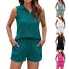 Женская мода однотонный воротник без рукавов майка карман шорты повседневный комплект