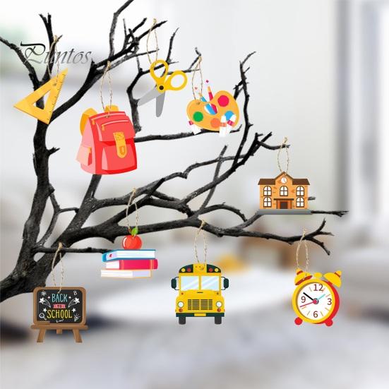 18 шт., украшения для школы, деревянный подвесной баннер, линейка, книга, рюкзак в форме автобуса, подвесной декор, украшения для вечеринки, принадлежности