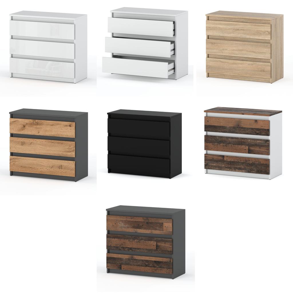 Chest of Drawers TV Cabinet 80cm 3S Gray Oak Wotan Loft Living Room Furniture