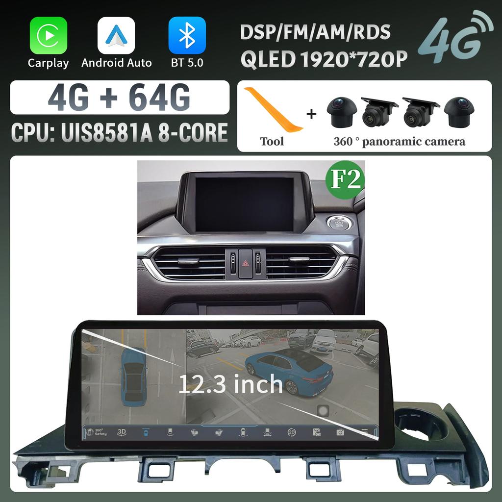 12,3" для Mazda 6 Atenza 3 2015-2018 с правым рулем автомобильное радио мультимедиа беспроводной Carplay мультимедиа 4G GPS стерео сенсорный экран