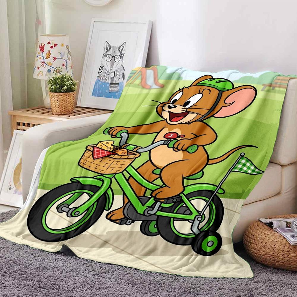 Jerry Mouse Riding Bicycle Cartoon Cute Print Flannel Blanket Soft Warm Throw Blanket for Sofa Bed Living Room