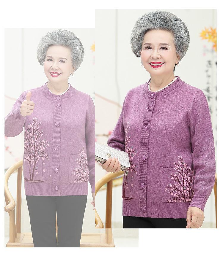 Весенне-осенний женский модный свитер на пуговицах с ботаническим принтом и вышивкой для людей среднего и старшего возраста