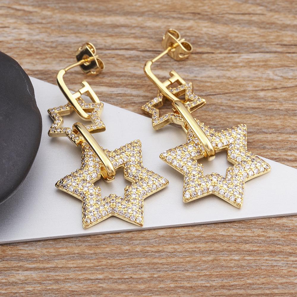 Nidin Classic 2 Colors Copper Zircon Lucky Star Shiny Rhinestone Drop Earrings Women Retro Fine jewelry Trend Party Accessories