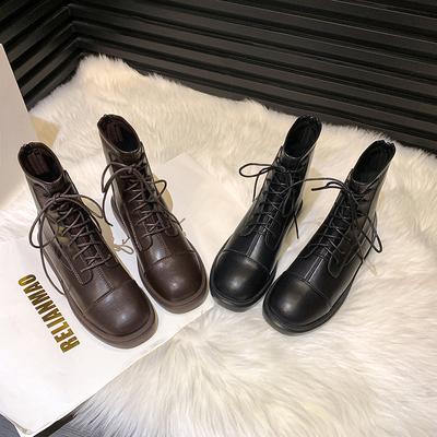 Ботинки мартин короткие ботинки 2025 новый стиль коричневые челси женские универсальные задняя молния плоская подошва ретро тонкие ботинки