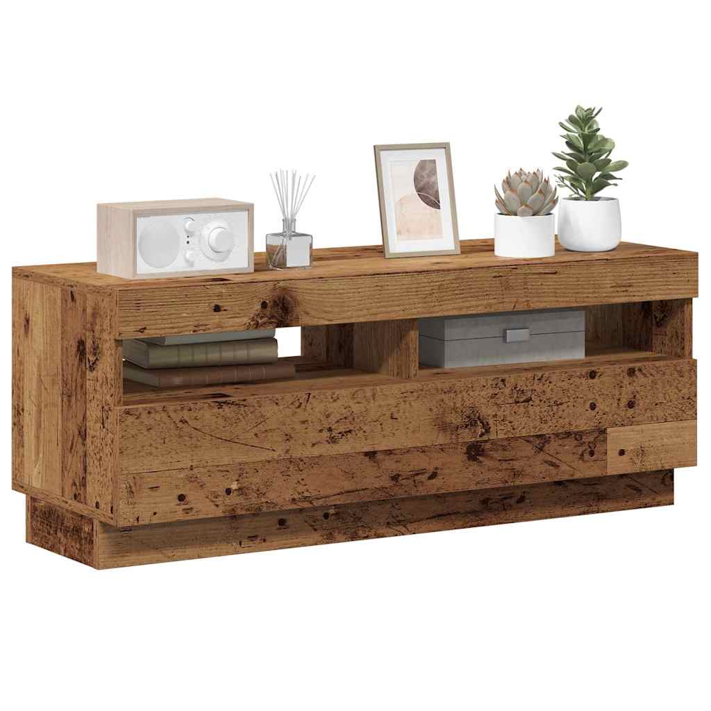 TV Stand with LED Lights Rustic Wood Look 100 x 35 x 40 cm