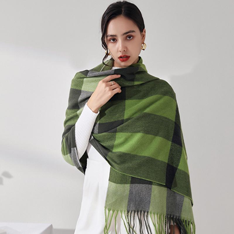 2024 Осень/Зима Новый Шарф с Кисточками Женский Имитация Кашемира Крупная Сетка Модный Твил Теплая Шаль Для Путешествий