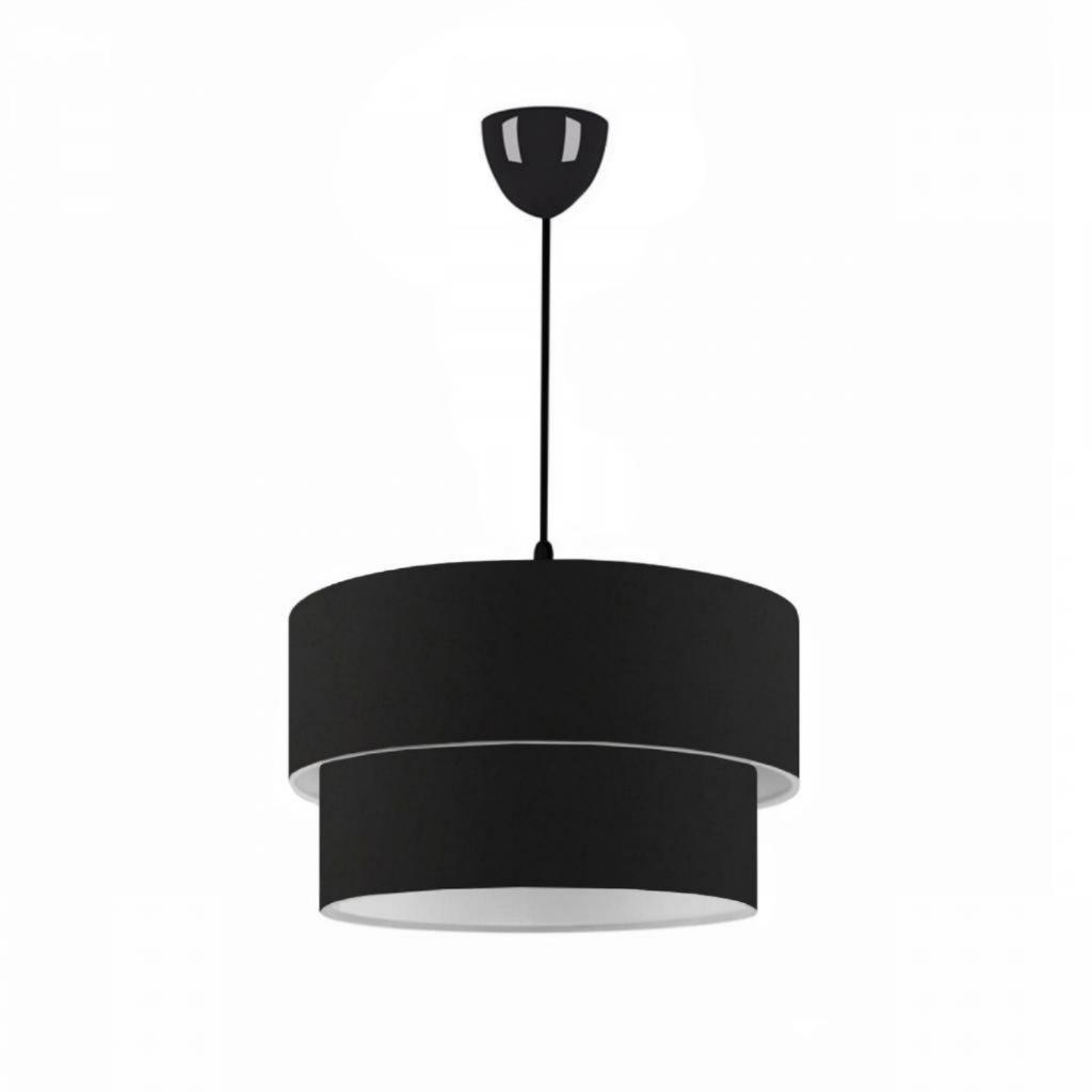 North Home Dark Black Fabric Two-Tier Cake Chandelier Bedroom Living Room Pendant Lamp