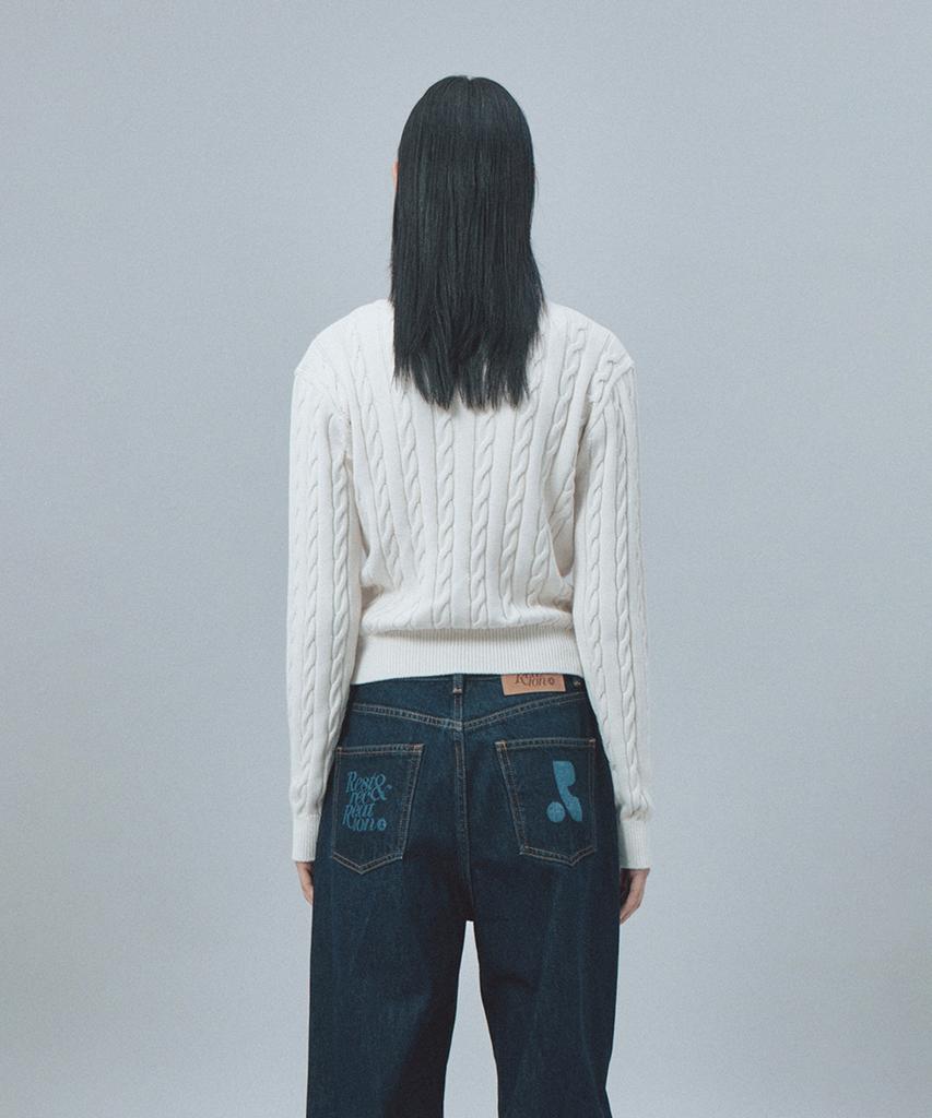 REST&RECREATION Cable V-Neck Knit Top - Ivory