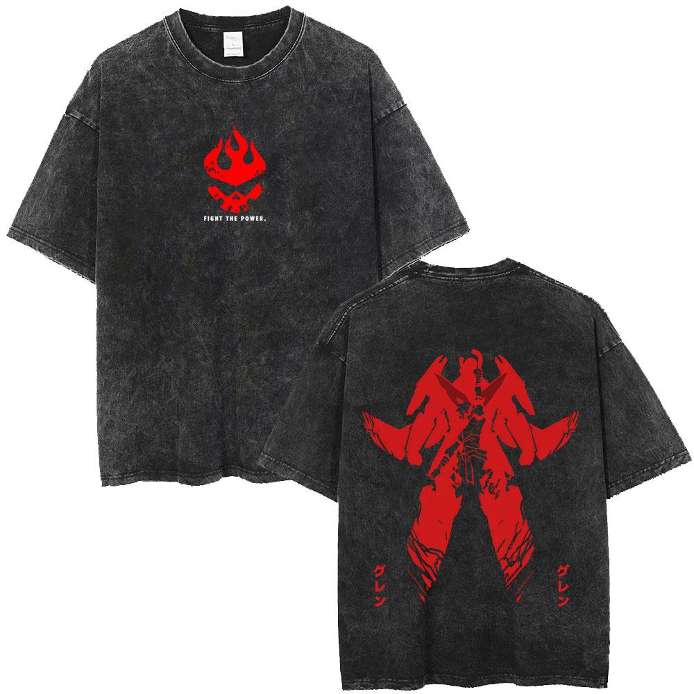 Washed Vintage Anime Tengen Toppa Gurren Lagann Simon Graphic T-shirt Manga Oversized T Shirts Cartoon T-shirts Unisex