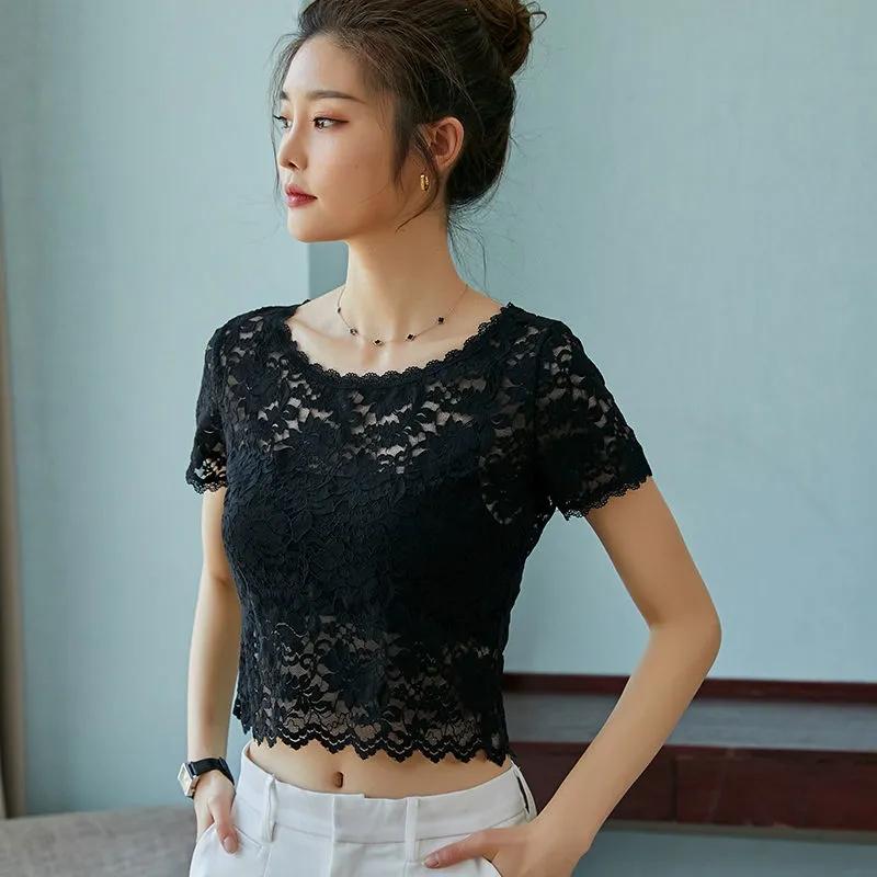 Lace Bottoming Shirt Women's Summer Short Tube Top Inner Top Thin Outer Wear Sexy Lace Hollow Shirt
