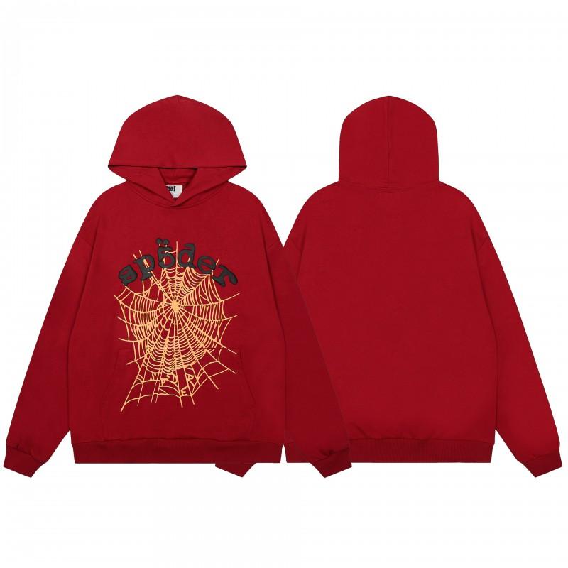 Sp5der Letter Print Hooded Sweatshirt Unisex Oversized Cotton Pullover Fall Casual Wear