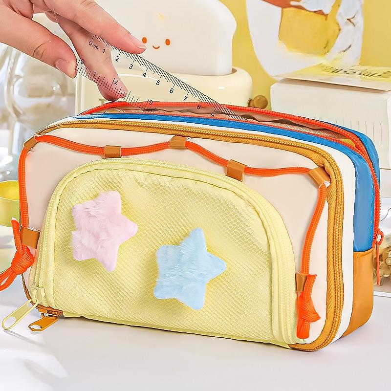 Cute Large Capacity Pencil Case for Kids Girl Jelly Color Five Point Star Stationery Organizer Portable Pen Bag Back To School