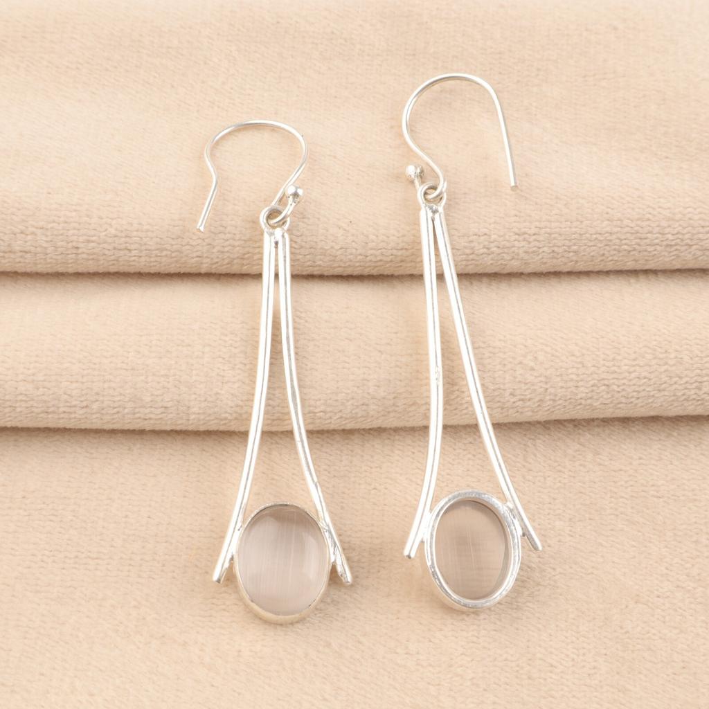 Натуральный Селенит Драгоценный Камень 925 Стерлинговое Серебро Ювелирные Изделия Ручной Работы Серьги 2.63" EE-136-38