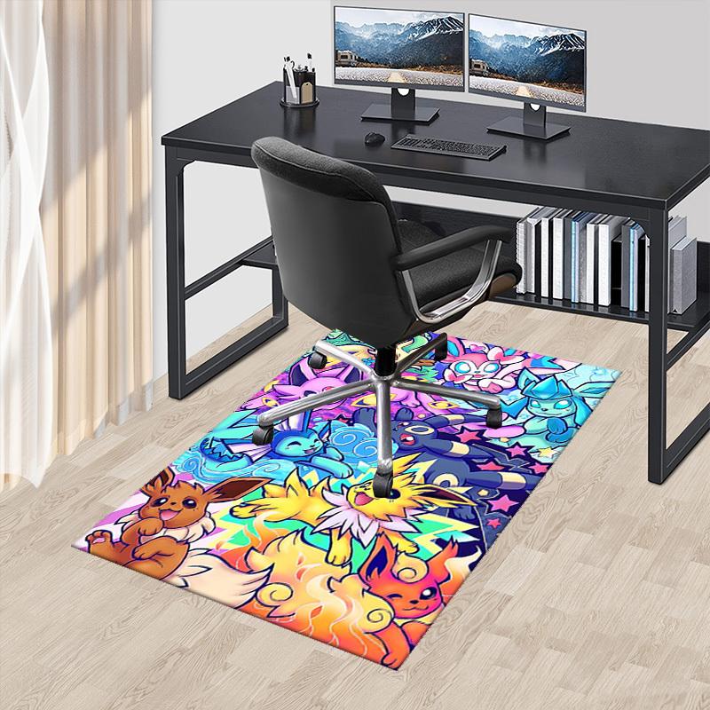 1pc Anime Pokémon Eevee Evolution Chair Mat - Office Desk Rug, Non-Slip Carpet for Home Decor, Gaming Room, Bedroom, Living Room, Birthday Gift, Seaso