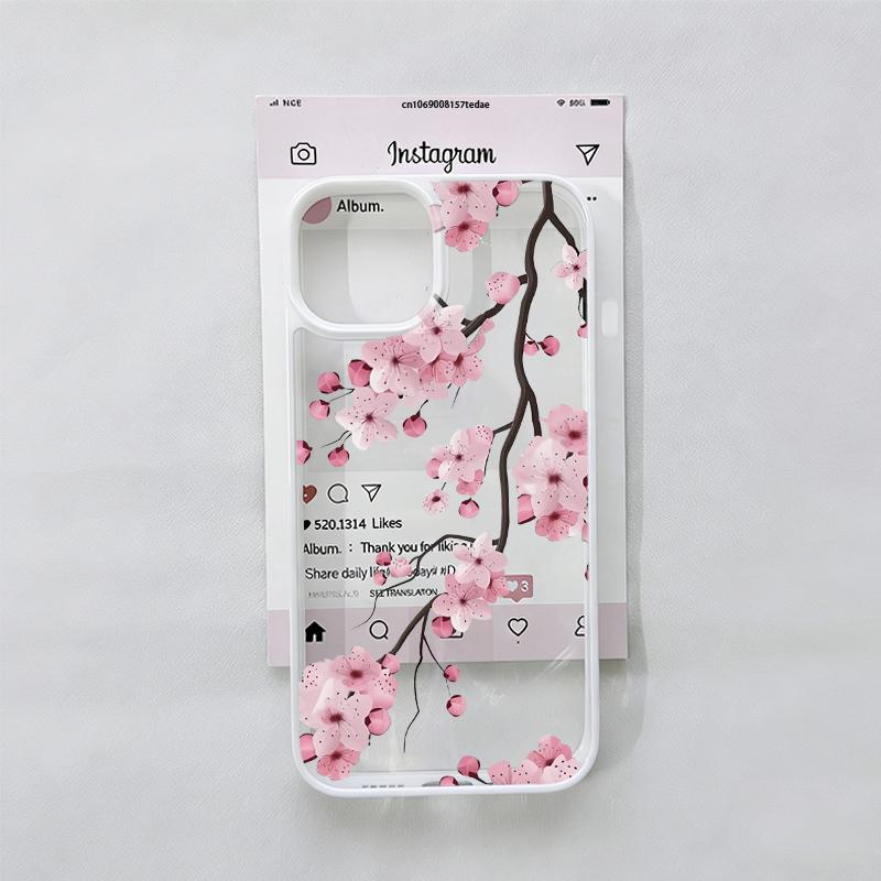 Розовый чехол для телефона с цветущим персиком для IPhone 17 Air 16 15 14 13 12 11 Plus Pro Max Mini X XS XR Plus Белый чехол с цветущими сливами