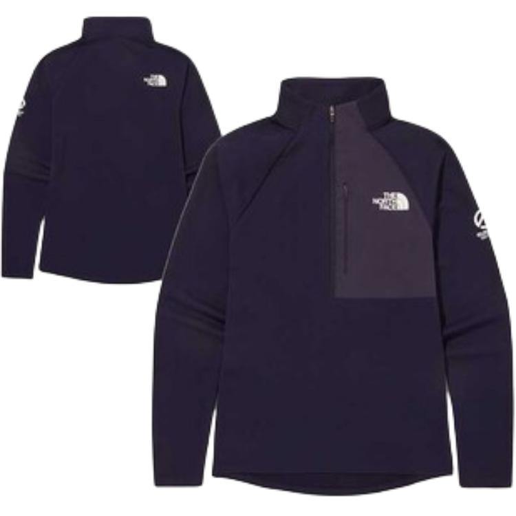 The North Face Блок цвета Карман Письмо Логотип Стойка Воротник Пуловер Длинный Рукав Футболка Женские топы Фиолетовый NT7LQ80C