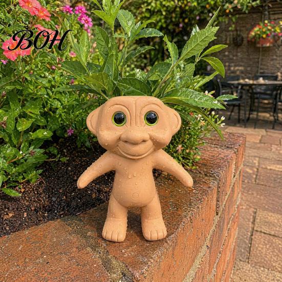 Waterproof Planter Cute Troll Planter, Decorative Resin Flowerpot, Novelty Plant Pot for Succulents Indoor Outdoor Decoration, Unique Gift Idea