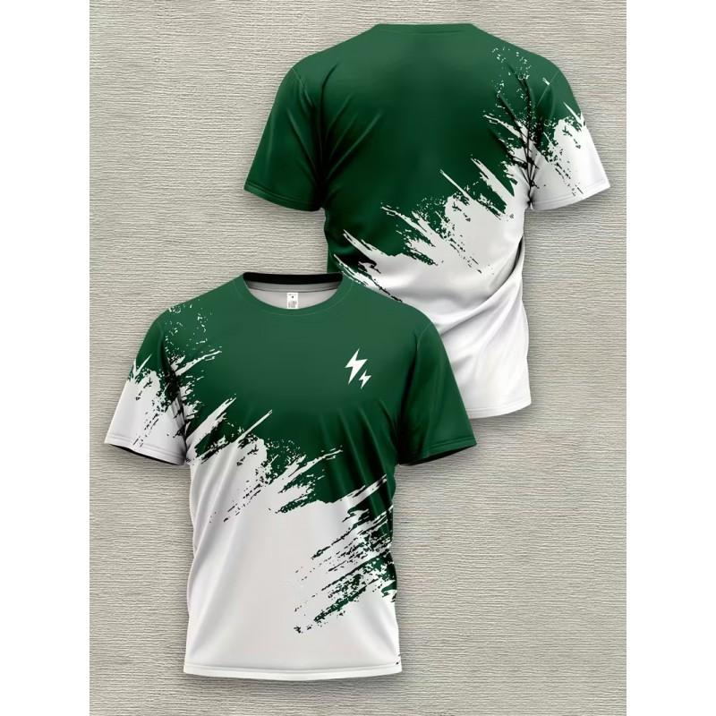 Mens Short Sleeve Round Neck T-Shirt With Bold Lightning Print Quick-Dry Breathable Cotton Blend Slim Fit Daily Wear