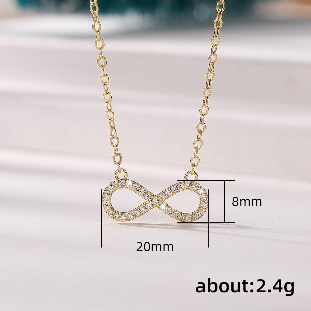 Huitan Simple Infinity Shape Pendant Necklace Women Inlaid Shiny CZ Stone Fancy Figure 8 Clavicle Chain Necklace Wedding Jewelry