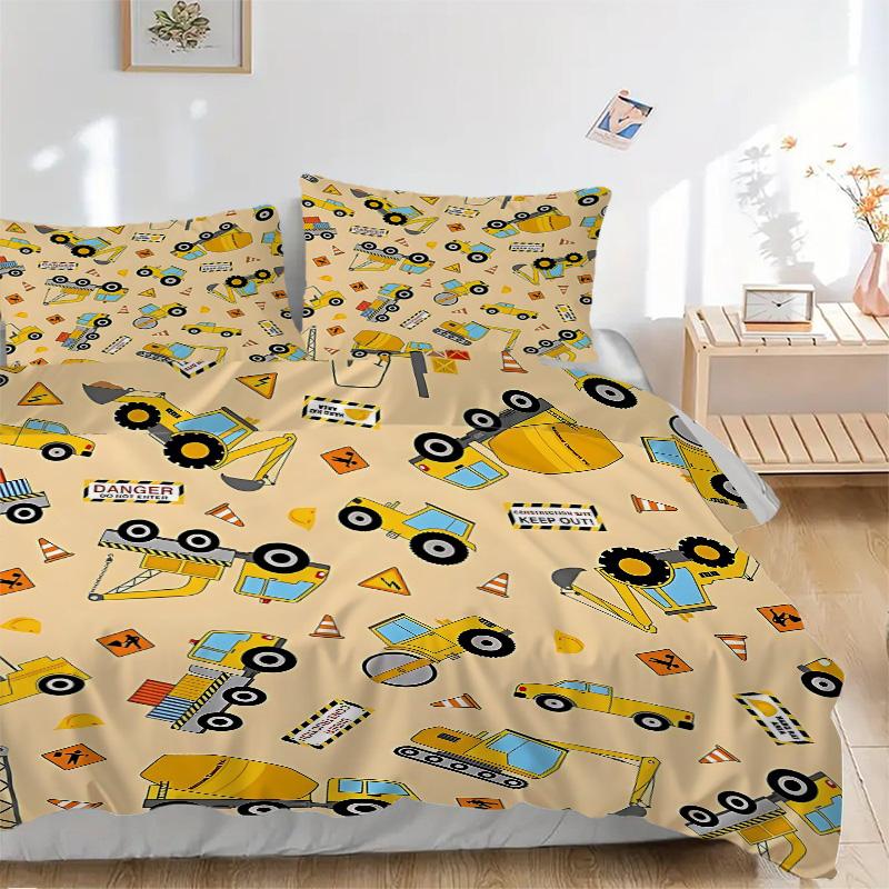 Construction Vehicles Print 3Pcs Bedding Setduvet Cover With 2 Bedropillowcase Home Birthday Gift