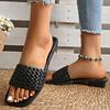 Fashion Classic Plus Size Woven Slippers for Women Summer Square Toe Low Heel Slides Sandals Woman Outdoor Pu Leather Beach Flip Flops