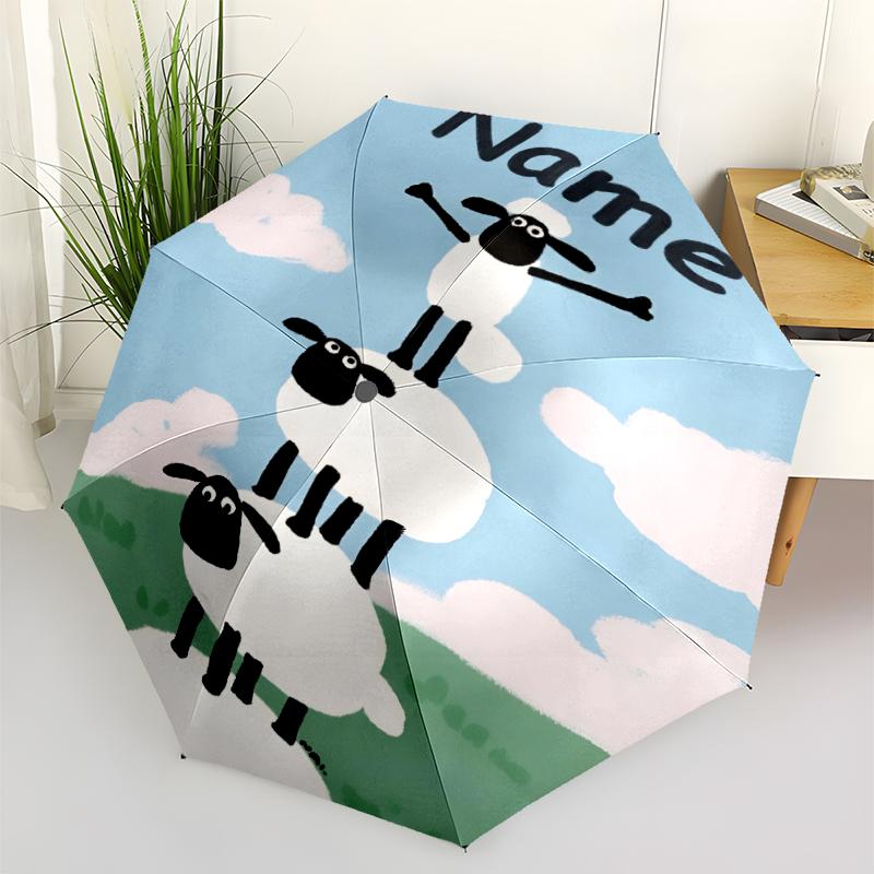 Custom Name Shaun the Sheep Theme Automatic Umbrella, Lightweight & Portable, 8 Rib, Perfect for Outdoor Travel, Birthdays, Christmas, Gifts.