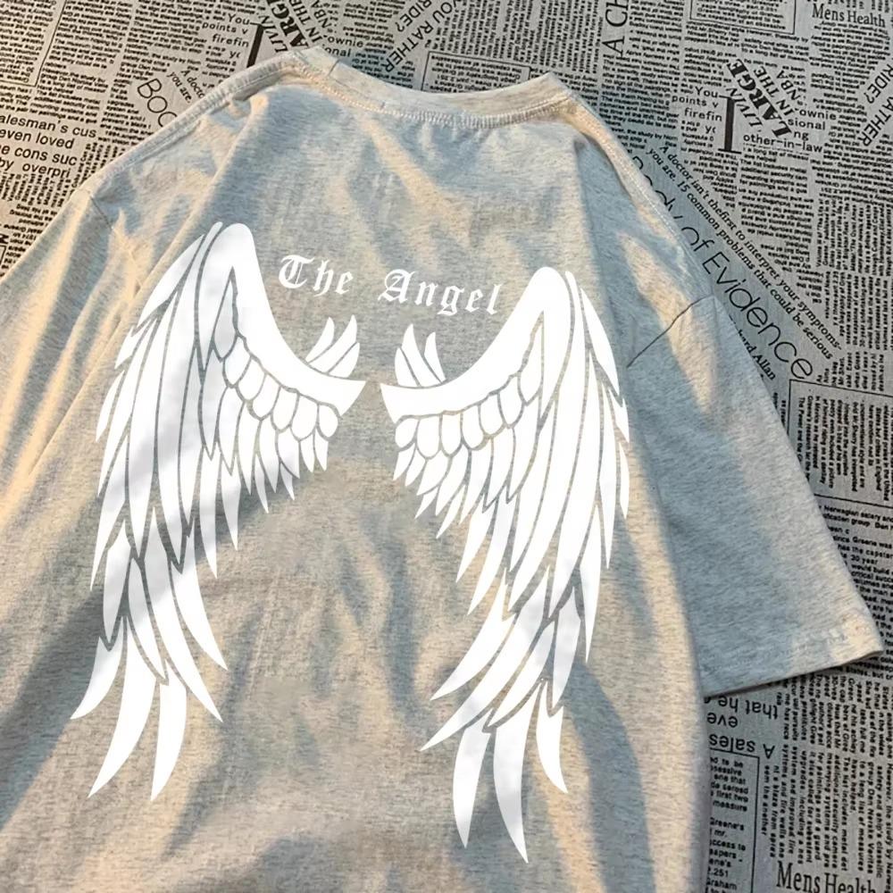 Белые крылья ангелов для мужчин и женщин, топы с узором в виде круглого выреза, футболка большого размера, одежда Harajuku, свободная футболка для пары