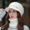 Вязаная шапка женская универсальная шапка шарф комплект из двух предметов зимняя подходит для большого лица теплая и бархатистая материнская шапка