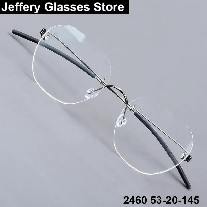 Fashion Hexagon Rimless Glasses Frame Men Women 2460 Brand Design Screwless Titanium Ultralight Eyeglasses Frameless Eyeware
