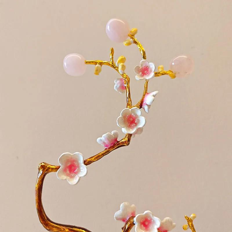 Metal Handicraft Golden Tree Crystal Ball Plum Blossom Statue Metal Decorative Figurines Home Decoration Accessories