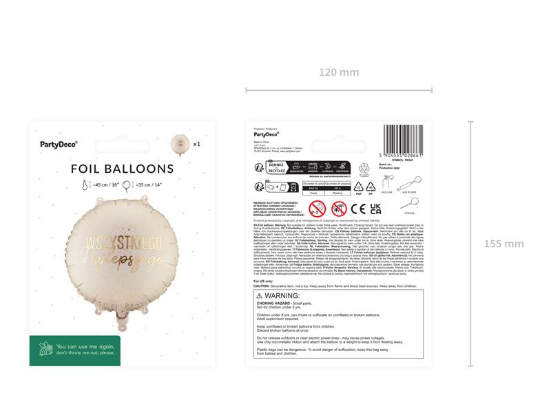 Balon Foliowy Wszystkiego Najlepszego Beżowy Złoty 35Cm