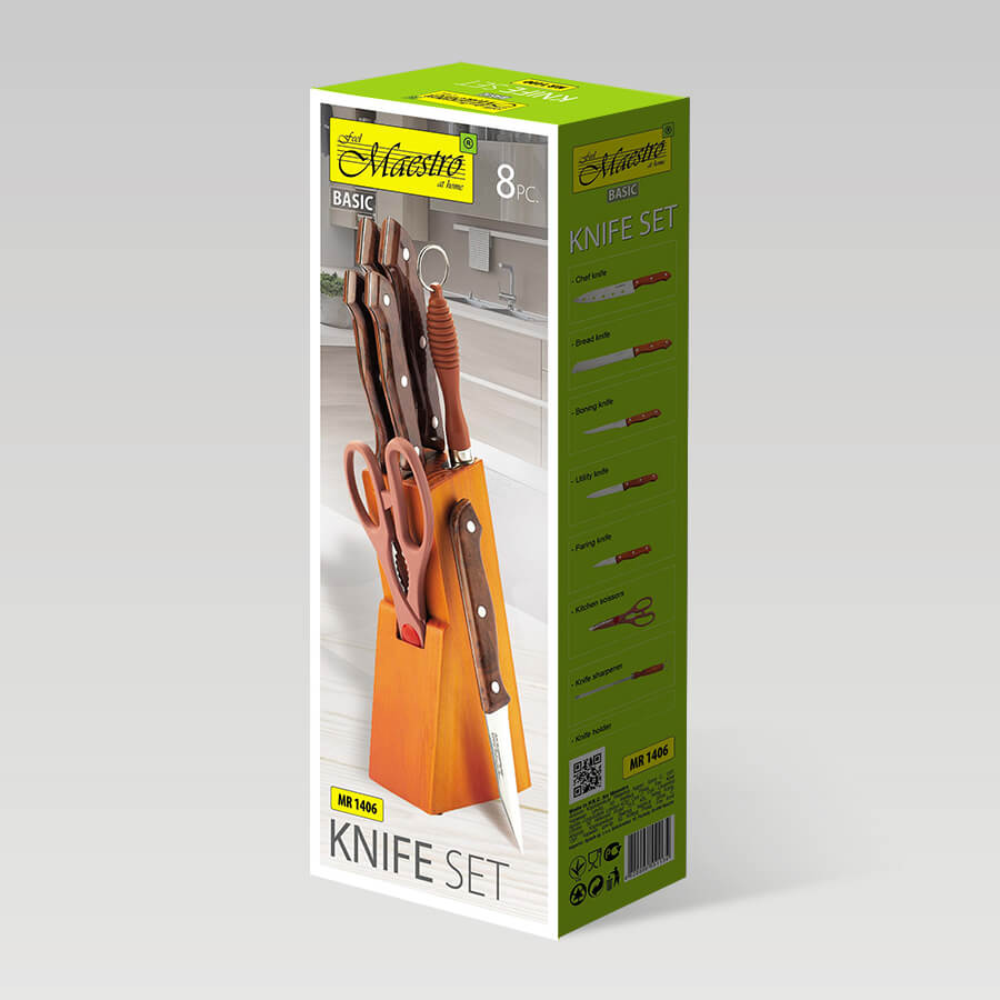 Zestaw noży komplet 8 elementów na stojaku ze stojakiem MAESTRO MR-1406